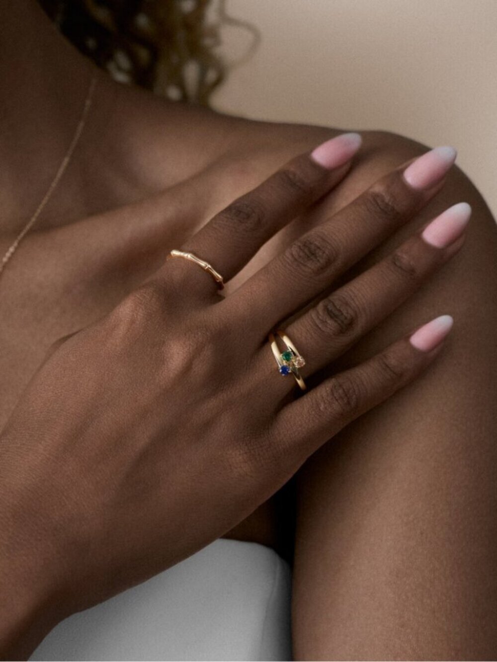 14K Gold CZ Accent Ring | Three Stone Bypass Ring Gift For Her